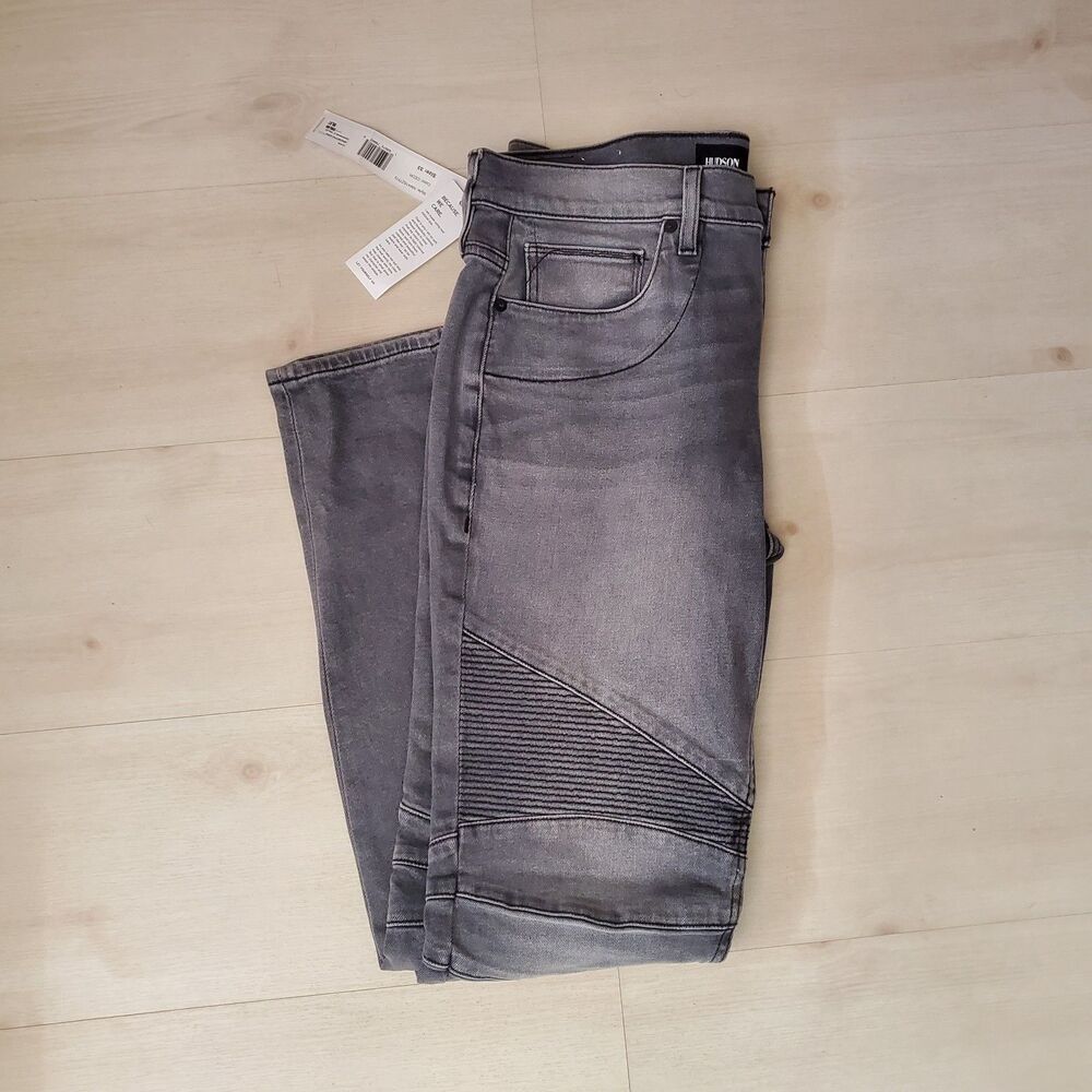 NWT Hudson Ethan Biker Skinny Jeans Gray Size 33 Distressed Moto Streetwear